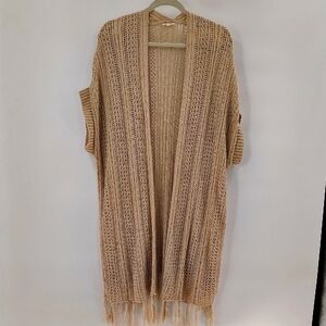 Jodifl Cream Open Cardigan Cover Size Small Crochet With Fringe No Sleeve
